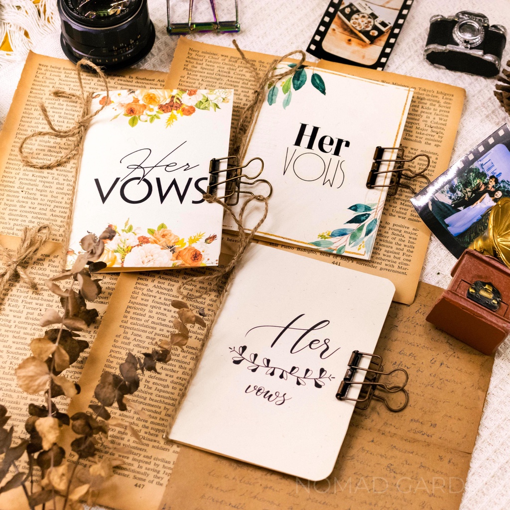 𝐌𝐚̂̃𝐮 𝟐 - Thiệp Gập HIS VOWS-HER VOWS Hoa Lá Vintage - Handmade By NOMAD GARDEN