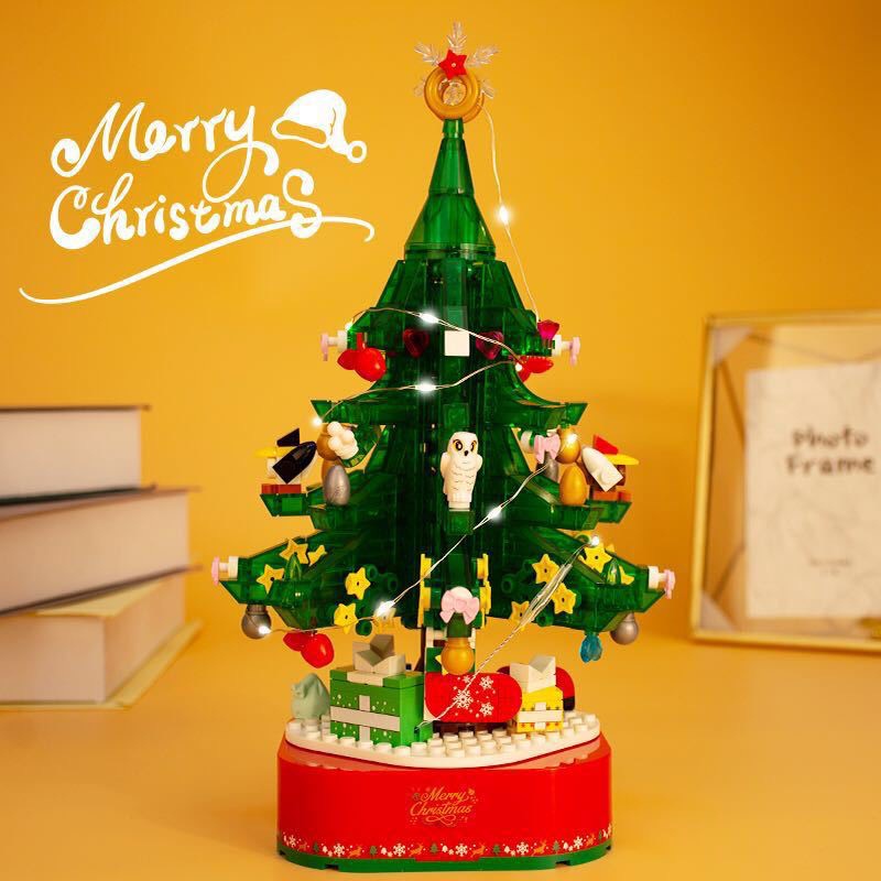 Đồ chơi lắp ráp xếp hình Cây Thông Noel SEMBO CÓ ĐÈN NHẠC VÀ XOAY ĐƯỢC - Mô hình quà tặng Noel Giáng Sinh Decor