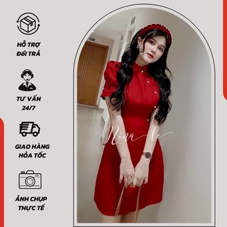 Đầm nữ sườm xám trẻ trung đính ngoc tôn dáng đón tết - 757