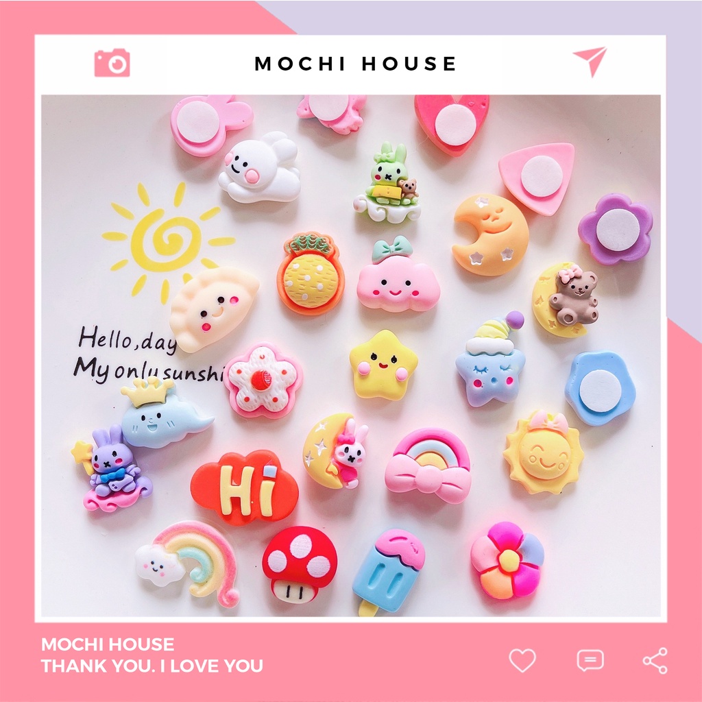 Set 4 Charm 3D Nổi Mix 4 Mẫu Có Sẵn Keo Dán Làm Slime, Phụ Kiện, Dán Ốp