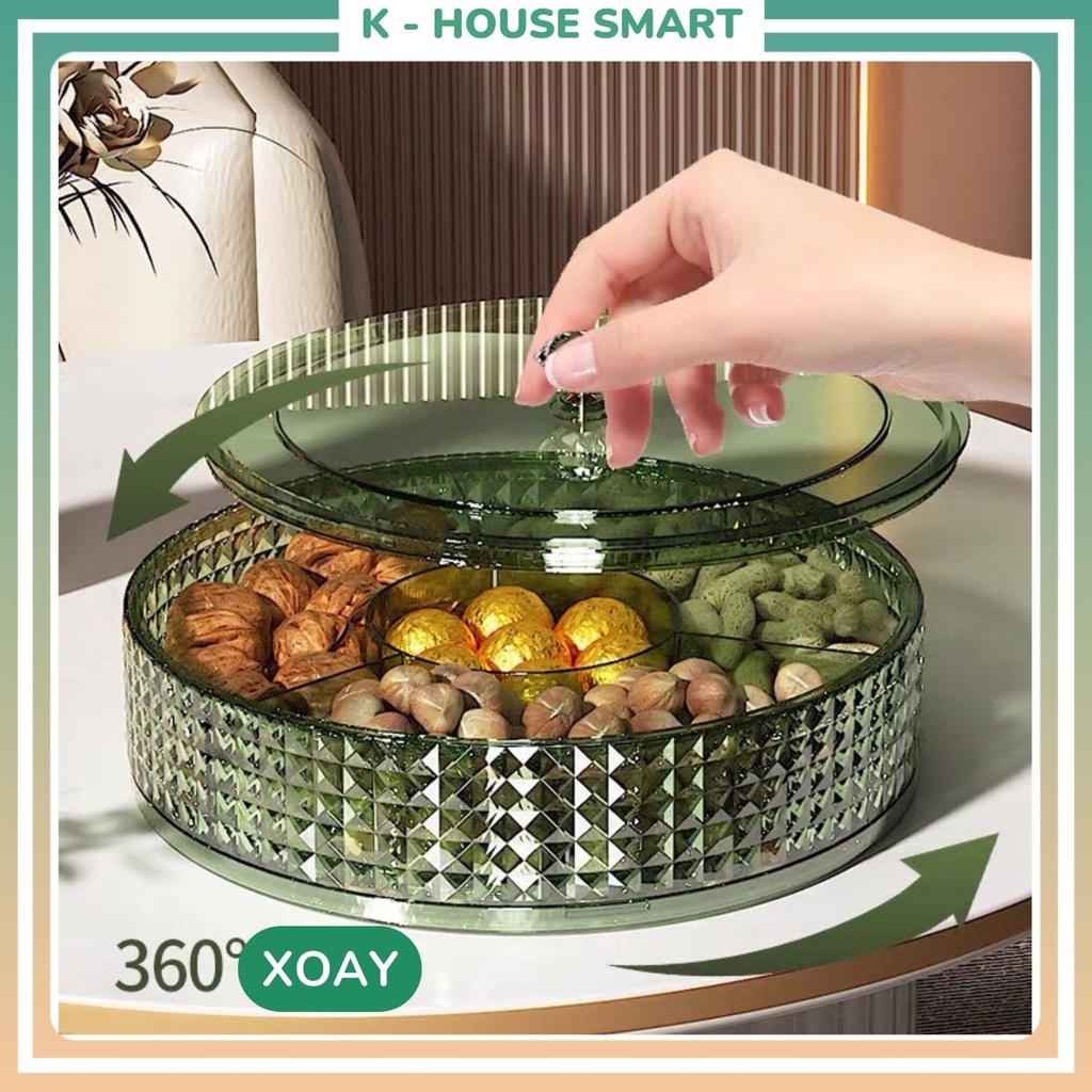 Khay 1 tầng đựng bánh kẹo mứt Tết xoay 360 độ sang trọng ánh ngọc độc đáo