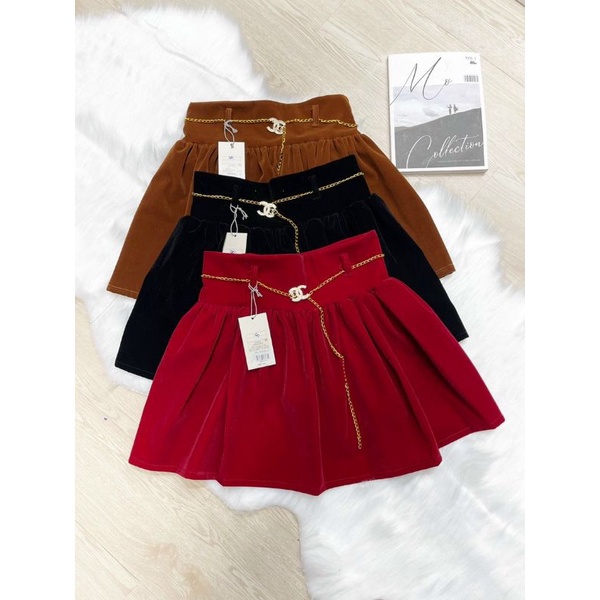 Váy nhung xoè đính kèm đai xích sang chảnh CAO CẤP.