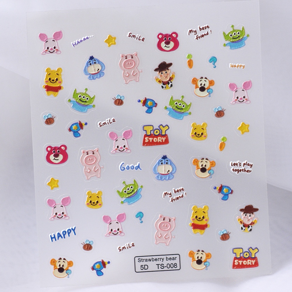 Miếng Dán Trang Trí Móng Tay 5D Hình Hoa Cúc / Gấu / Dâu Tây Nhỏ Xinh