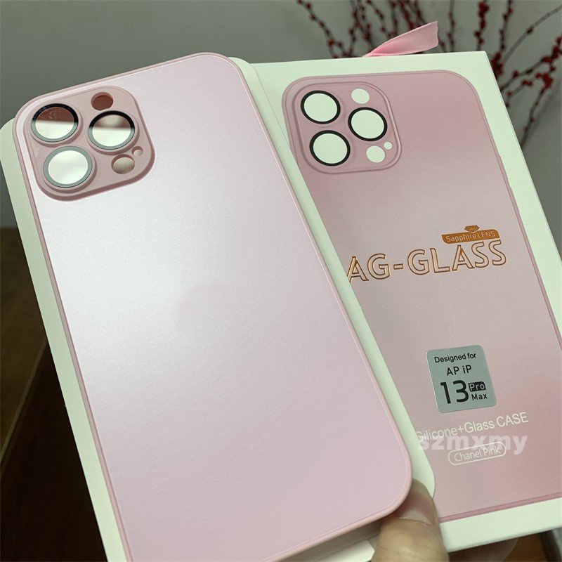 Ốp Điện Thoại Mặt Kính Cứng Chống Dấu Vân Tay Màu Hồng Cho IPhone 14 13 12 11 Pro Max 14Plus