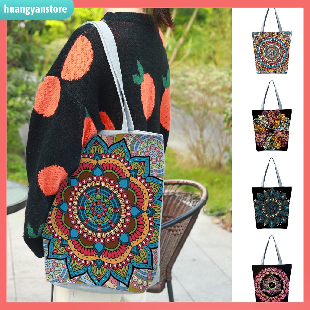 HY/ Túi Xách Tay Đeo Vai Khóa Kéo Sức Chứa Lớn In Họa Tiết Dân Tộc Phong Cách Bohemian Dành Cho Học Sinh Đi Học