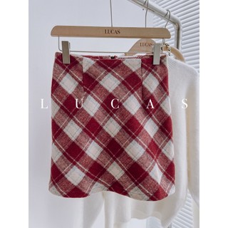 Chân váy dạ kẻ chéo to dáng a ngắn basic