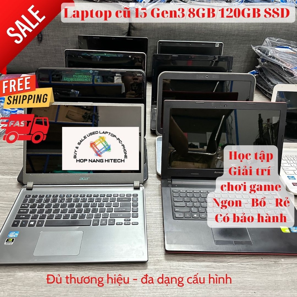 Máy tính  Laptop cũ giá rẻ, cấu hình: I5 Gen3/8GB/256GB SSD, học online, giải trí, chiến game OK, Đa dạng Model