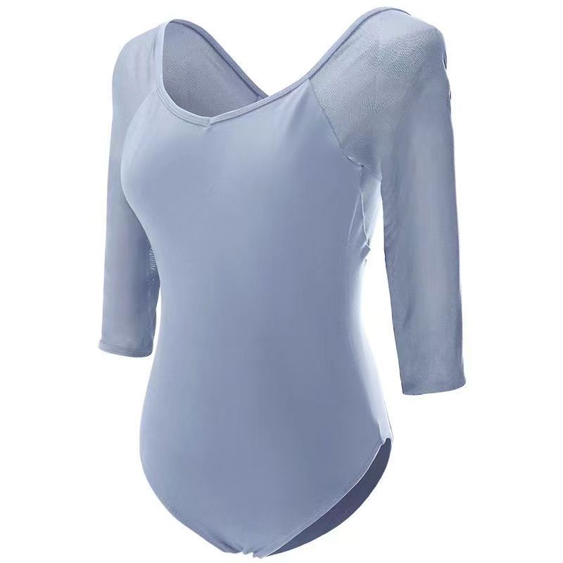 [M &amp; E] Áo Liền Quần Múa Ba Lê Hai Dây Tay Lửng Phối Lưới Luyện Tập Yoga @ -