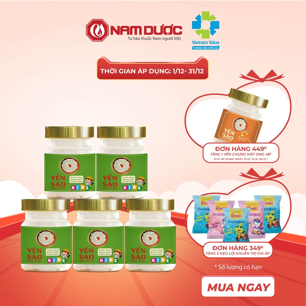 Yến sào Nam Dược Kids lọ 70ml tổ yến chưng đường phèn hỗ trợ đề kháng, bổ sung dưỡng chất cho trẻ