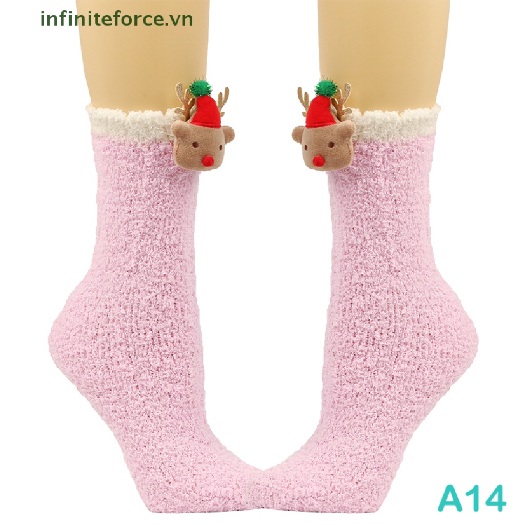 1 Đôi Vớ Nhung San Hô Lông Cừu Dày Giữ Ấm Chống Lạnh Họa Tiết Hoạt Hình Cho Nữ
