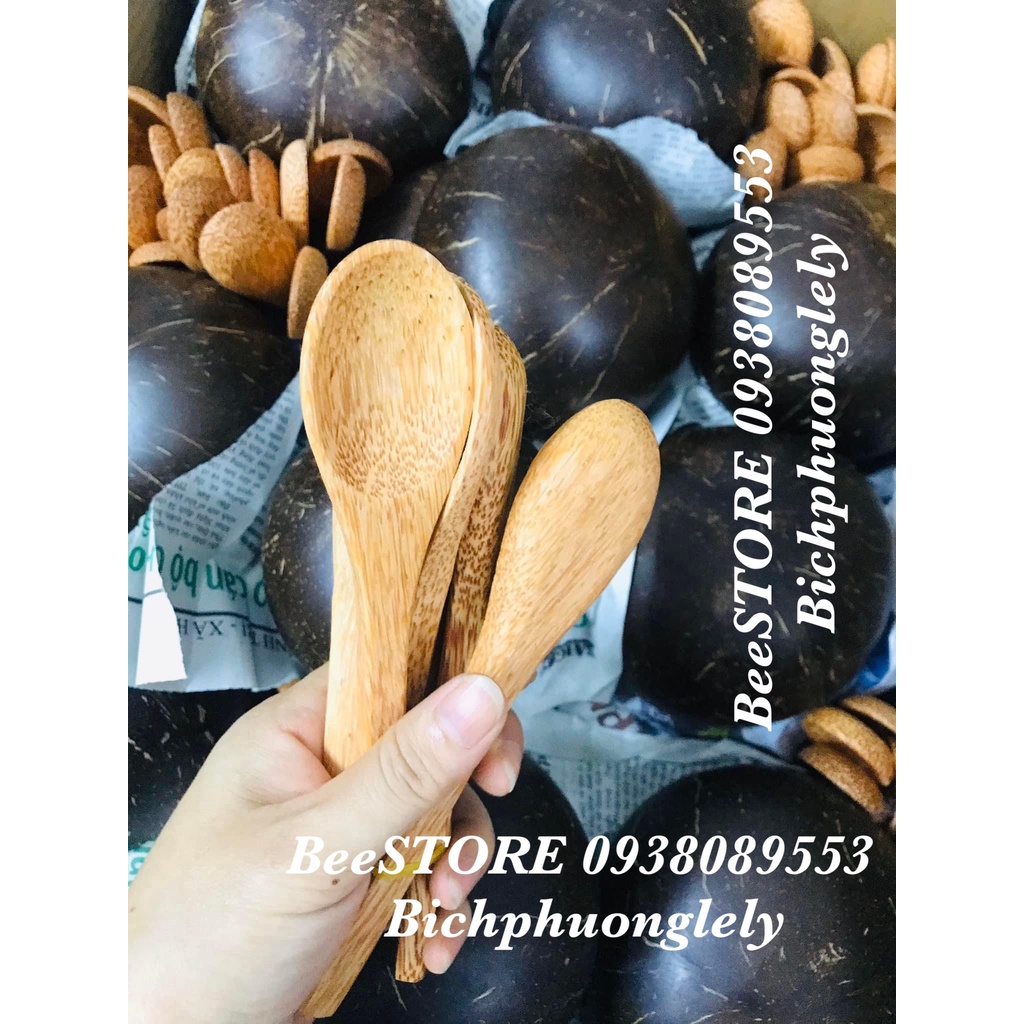 Combo Bát Gáo Dừa + Muỗng Gỗ Dừa Cao Cấp Hàng Đẹp Mỹ Nghệ