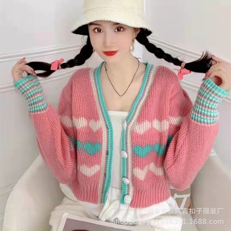 Áo khoác len nữ THU ĐÔNG Cardigan dệt kim CÀI NÚT tay dài phối TRÁI TIM xinh xắn