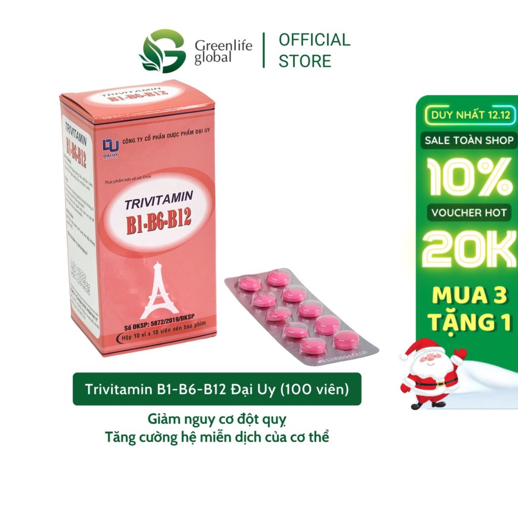 Vitamin 3B B1-B6-B12 Đại Uy (Hộp 10 vỉ x 10 viên nén)