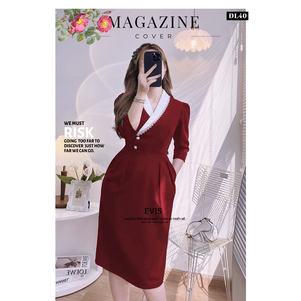 Đầm cổ vest diện Tết siêu sang  chảnh DL40