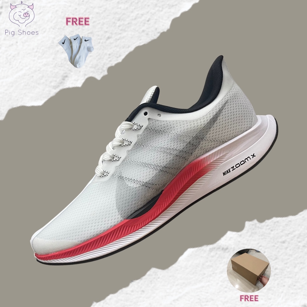 Giày Nike Zoom Pegasus 35 Turbo 2 Vast Grey, Zoom Trắng Đỏ Cực Nhẹ - Êm Chân; Đầy Đủ Box - Bill, Tặng Vớ Trắng