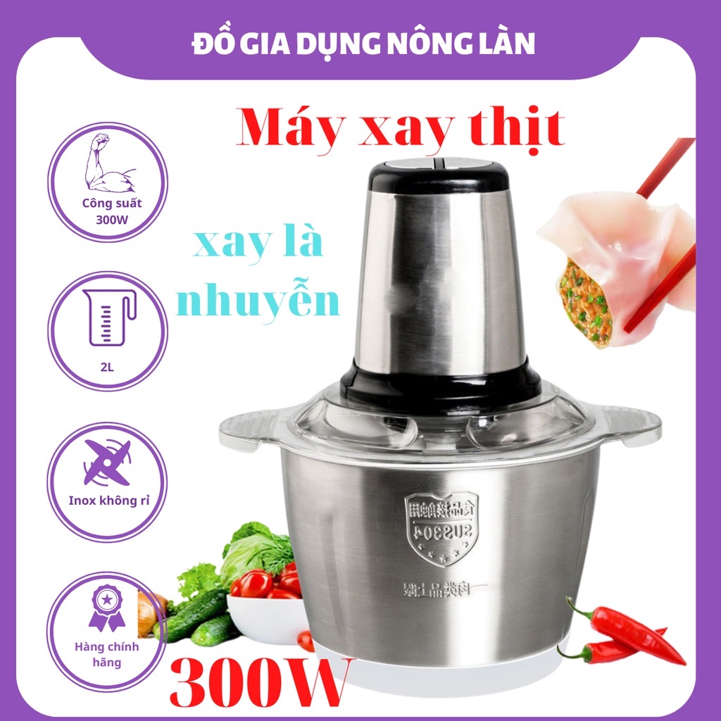 Máy xay thịt mini - xay tỏi ớt xay thịt, máy xay thịt đa năng xay sinh tố ngũ cốc dung tích 2L