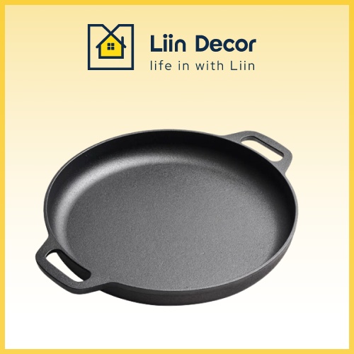 Chảo Gang Nguyên Khối Chống Dính Tự Nhiên, Chảo Gang Nướng Thịt Dùng Được Trên Bếp Từ LIIN DECOR