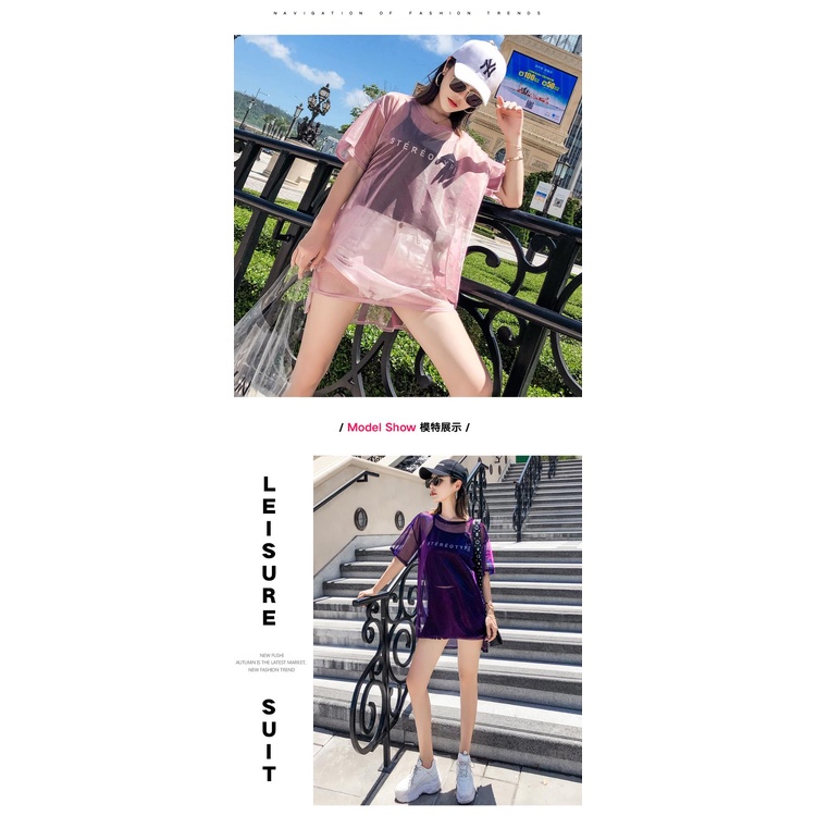 Set Áo Thun Tay Ngắn + Áo Thun Lưới Thiết Kế Mới Thời Trang Mùa Hè Dành Cho