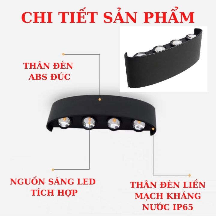 Đèn led hắt tường trang trí 2 đầu gắn tường kháng nước bảo hành 12 tháng