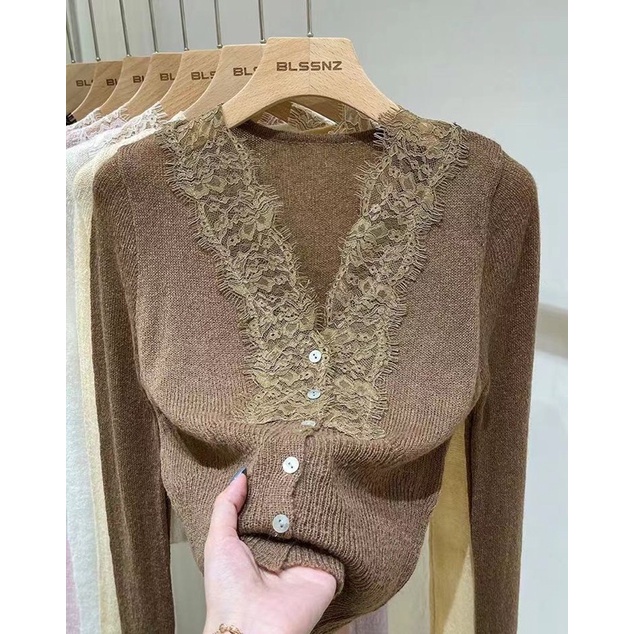 Áo ren le mỏng mặc bê trong blazer od quan châu