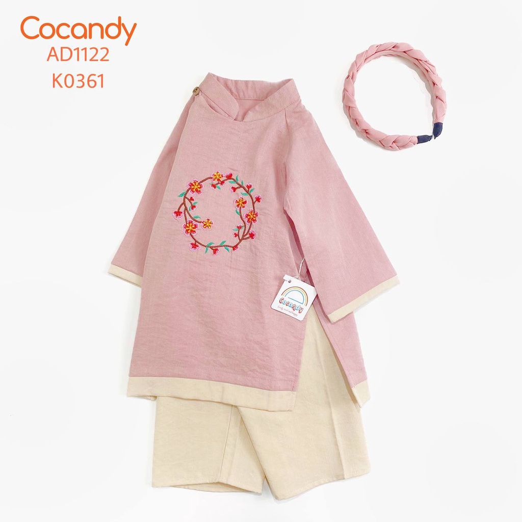 Áo dài cho bé -Set áo dài hồng thêu hoa đào và Bộ áo dài ĐỎ,HỒNG hở vai cho bé của COCANDY mã B176, AD112230
