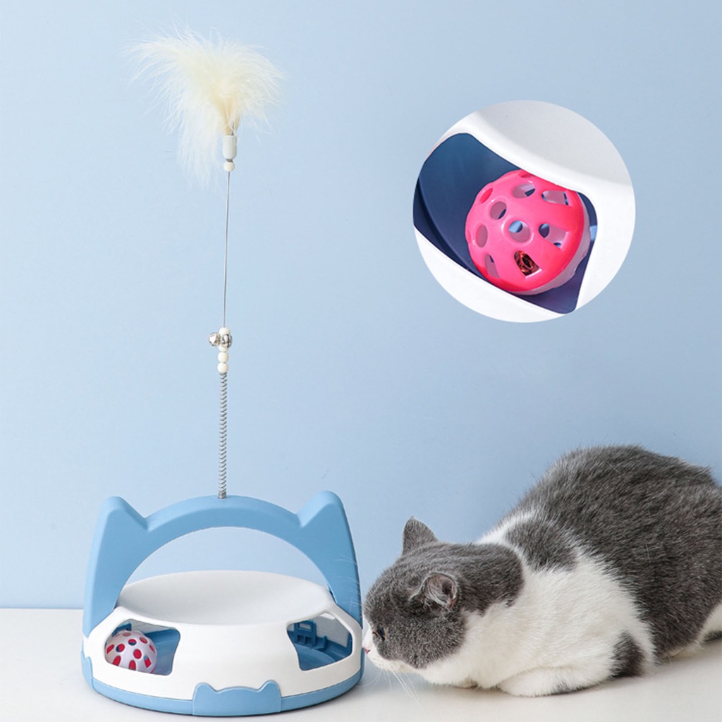 Elsabell. Tháp bóng lăn bàn xoay  gắn thanh lông vũ thích hợp làm bài tập cho mèo vận động