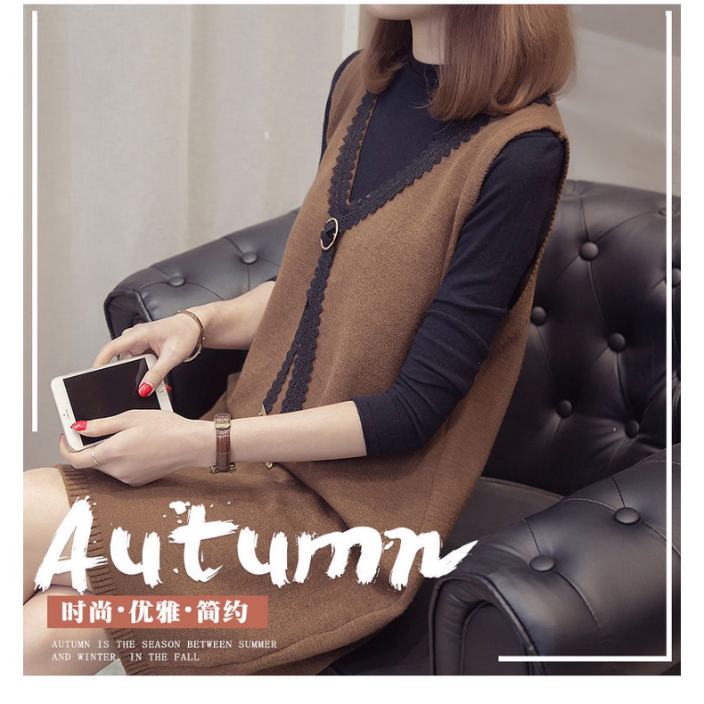 Đầm Sweater Dệt Kim Không Tay Dáng Rộng Phong Cách Hàn Quốc Mới 2022