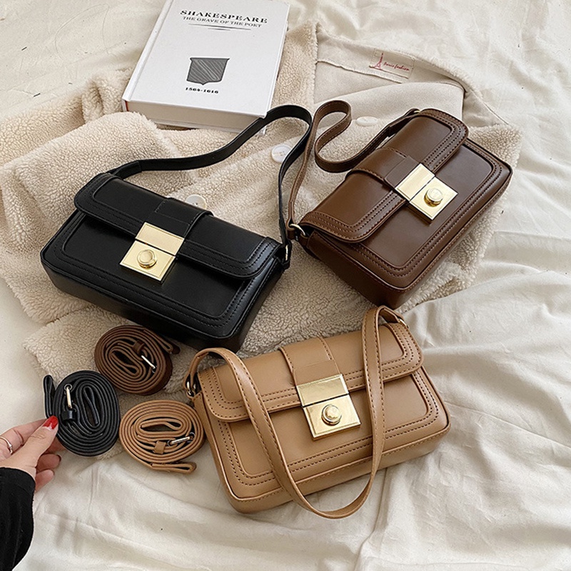 Túi Đeo Chéo Hình Vuông Nhỏ Màu Kaki Phong Cách Hàn Quốc Dễ Phối Đồ Thời Trang Cho Nữ