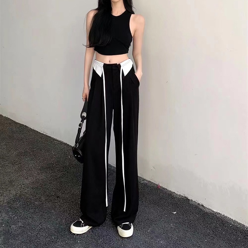 IELGY  IELGY Quần Dài Dây Rút Dáng Rộng Màu Sắc Tương Phản Thời Trang Cho Nữ