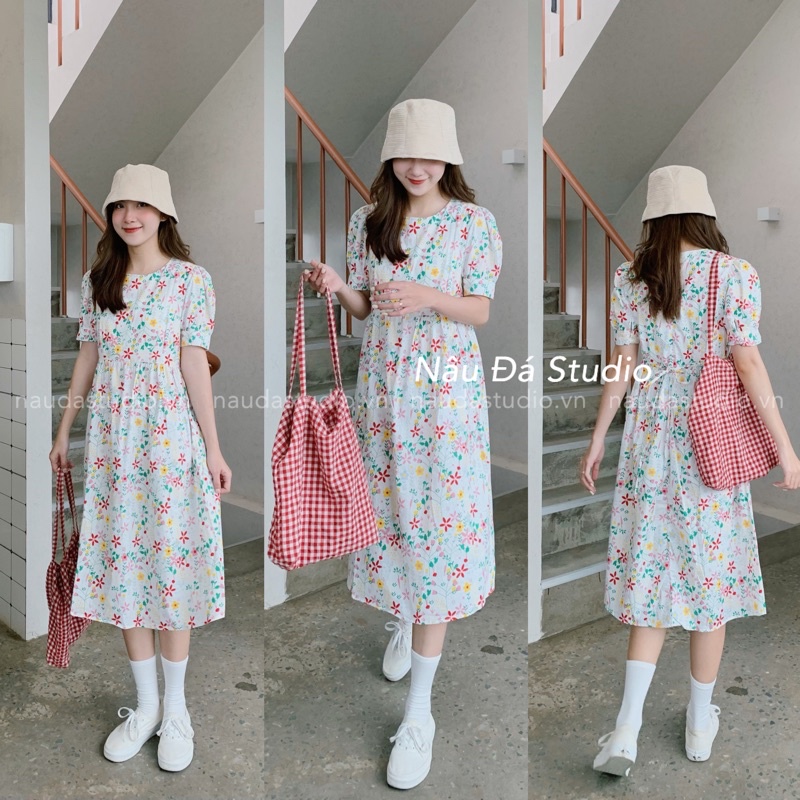 ĐẦM - VÁY HOA THÔ ULZZANG  - NÂU ĐÁ STUDIO.