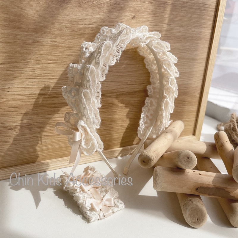 Bờm, kẹp tóc lolita ren mix nơ cho bé