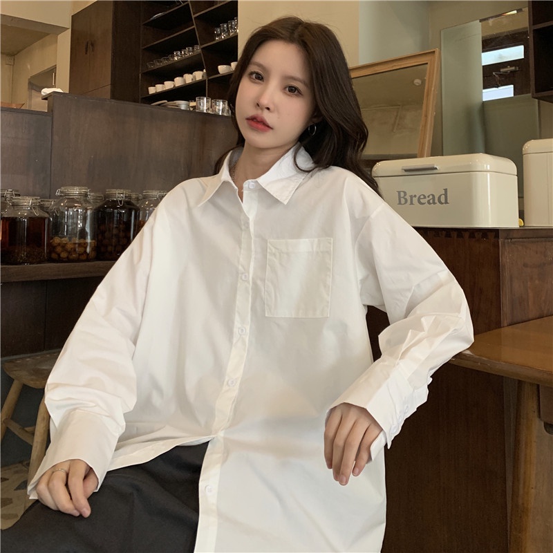 Áo Sơ Mi Tay Dài Dáng Rộng Thời Trang Cho Nữ