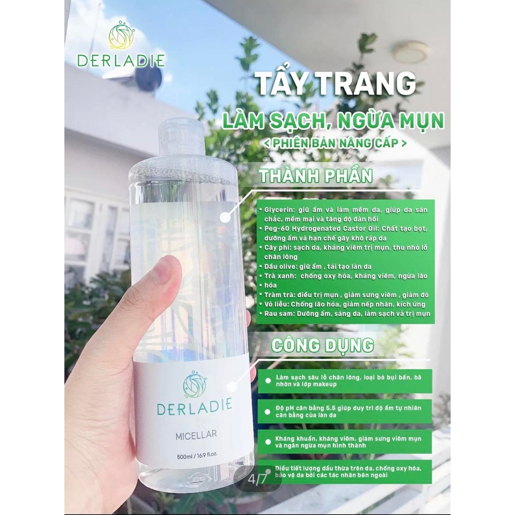 Nước Tẩy Trang Làm Sạch Sâu Cho Da Mụn Derladie Cleansing Water Witch Hazel