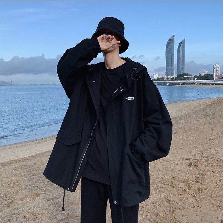 Áo khoác bomber nam nỉ áo khoác dù gió  Áo Khoác Có Mũ Trùm Dáng Rộng Thời Trang Mùa Xuân Hàn Quốc 2022 Mới