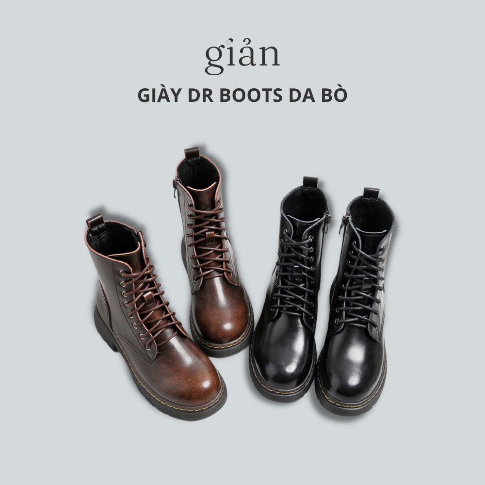 Giày boot Dr. Martens cổ cao, giày bốt Martin đan dây da bò thật cao cấp phong cách vintage retro cổ điển có khóa kéo