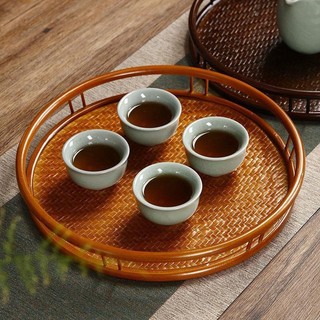 Khay trà mây tre đan nghệ thuật dáng tròn