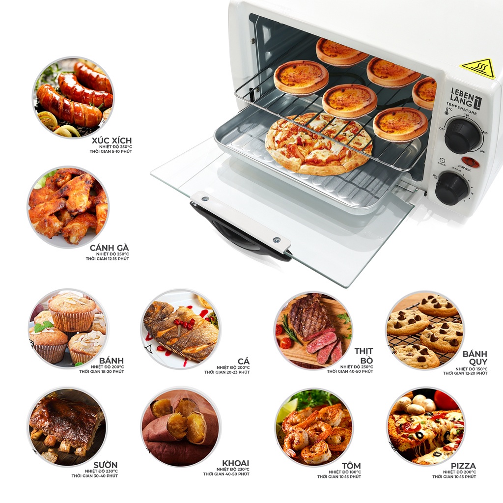 Lò Nướng Mini Đa Năng LEBENLANG, Công Suất 800W, Dung Tích 12L, Bảo Hành 24 Tháng, 3 Màu Đen, Nâu, Trắng.