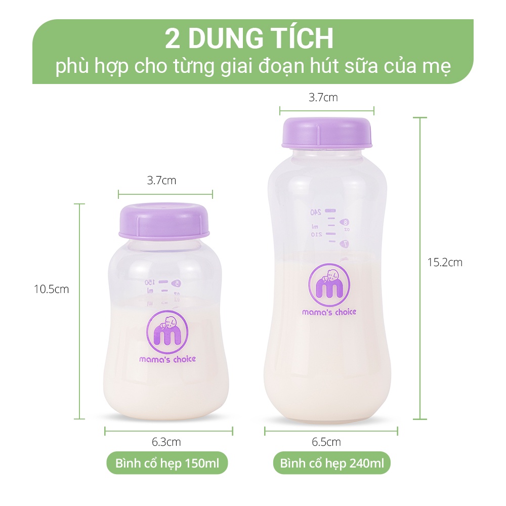 Bình trữ sữa 150ml, 240ml chính hãng Mama's Choice, Bình đựng sữa tương thích với máy hút sữa Medela, Unimom, Real Bubee