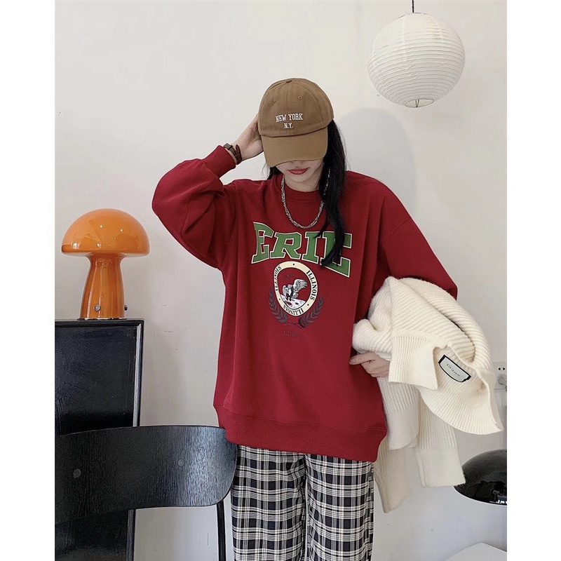 Áo sweater nỉ unisex erie dáng thụng in hình 4 màu Freesize form dưới 65kg mặc đẹp-Minxy shop