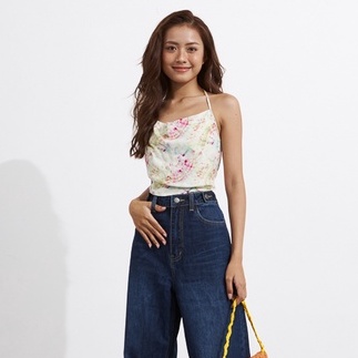 Áo croptop Maybi dáng ôm hoạ tiết hai dây cột nơ sau