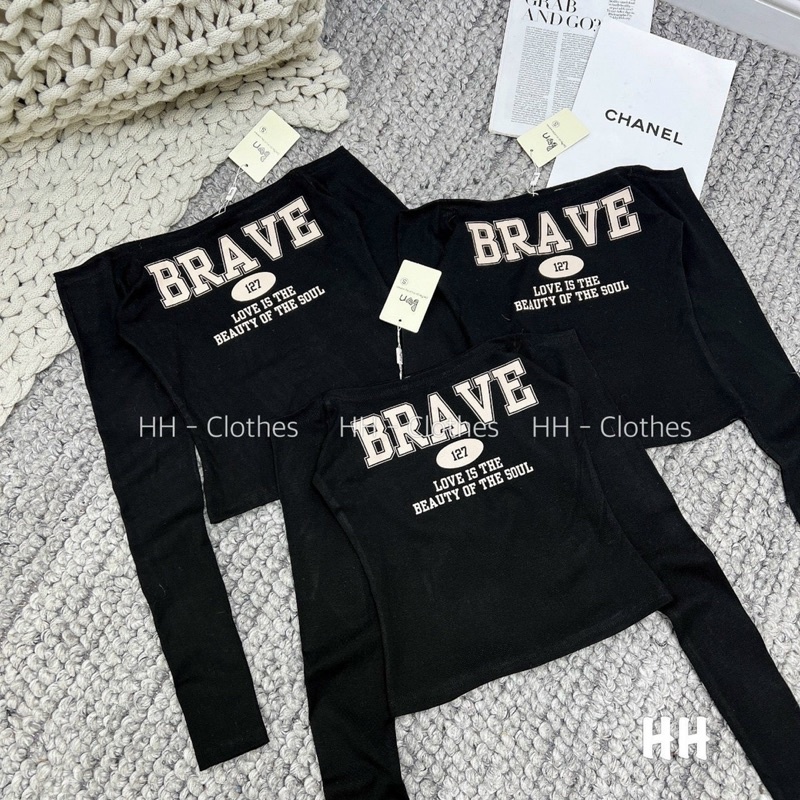 Áo thun bẹt vai thun borip Brave, Áo croptop tay dài bẹt vai phom ôm màu trơn  🔥🔥🔥L9888