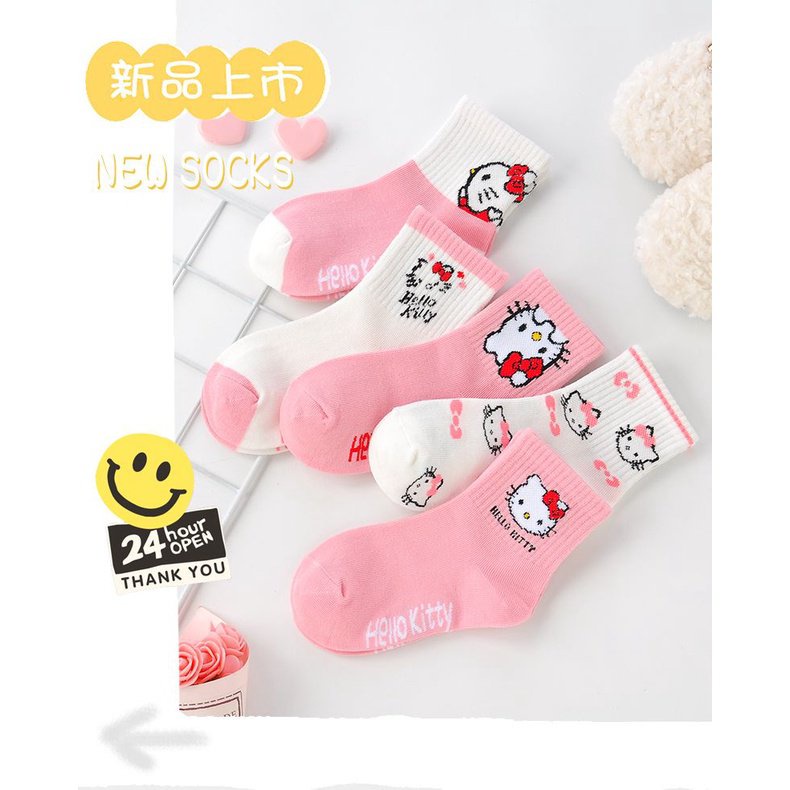 Vớ Cotton Thu Đông In Họa Tiết Mèo Hello Kitty Dễ Thương Kích Thước Vừa 12 / 9cc Cho Bé Gái