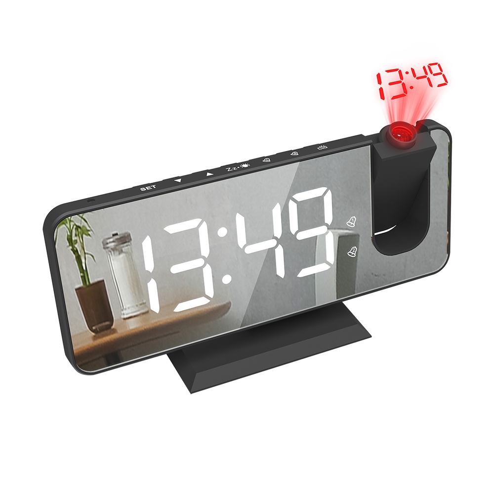 1 Đồng Hồ Báo Thức Điện Tử Để Bàn Có Đèn LED Hiển Thị Cổng Sạc USB 180° Máy Chiếu Thời Gian Chuyên Dụng