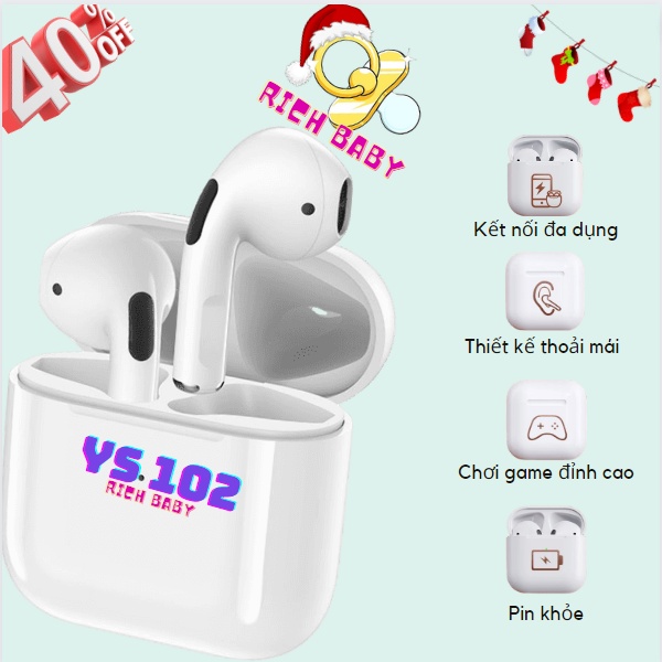 Tai nghe Bluetooth YS-02Pro thế hệ mới nhất, Tai nghe không dây nghe nhạc, chơi game, pin khỏe - Rich Baby Official