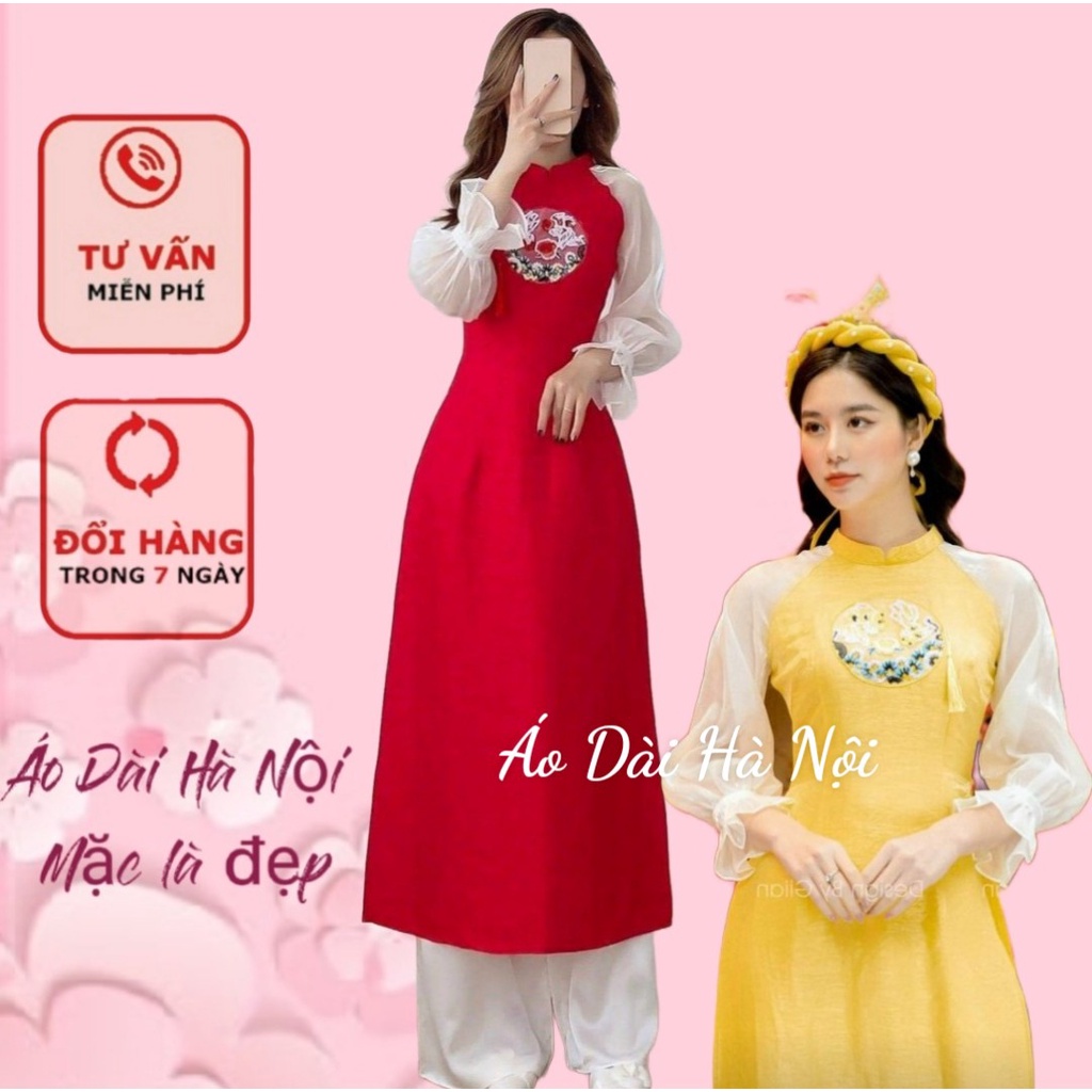 Áo dài lụa Tô Châu phối tay voan tơ tiểu thư, áo dài tết, áo dài cách tân - Áo Dài Hà Nội