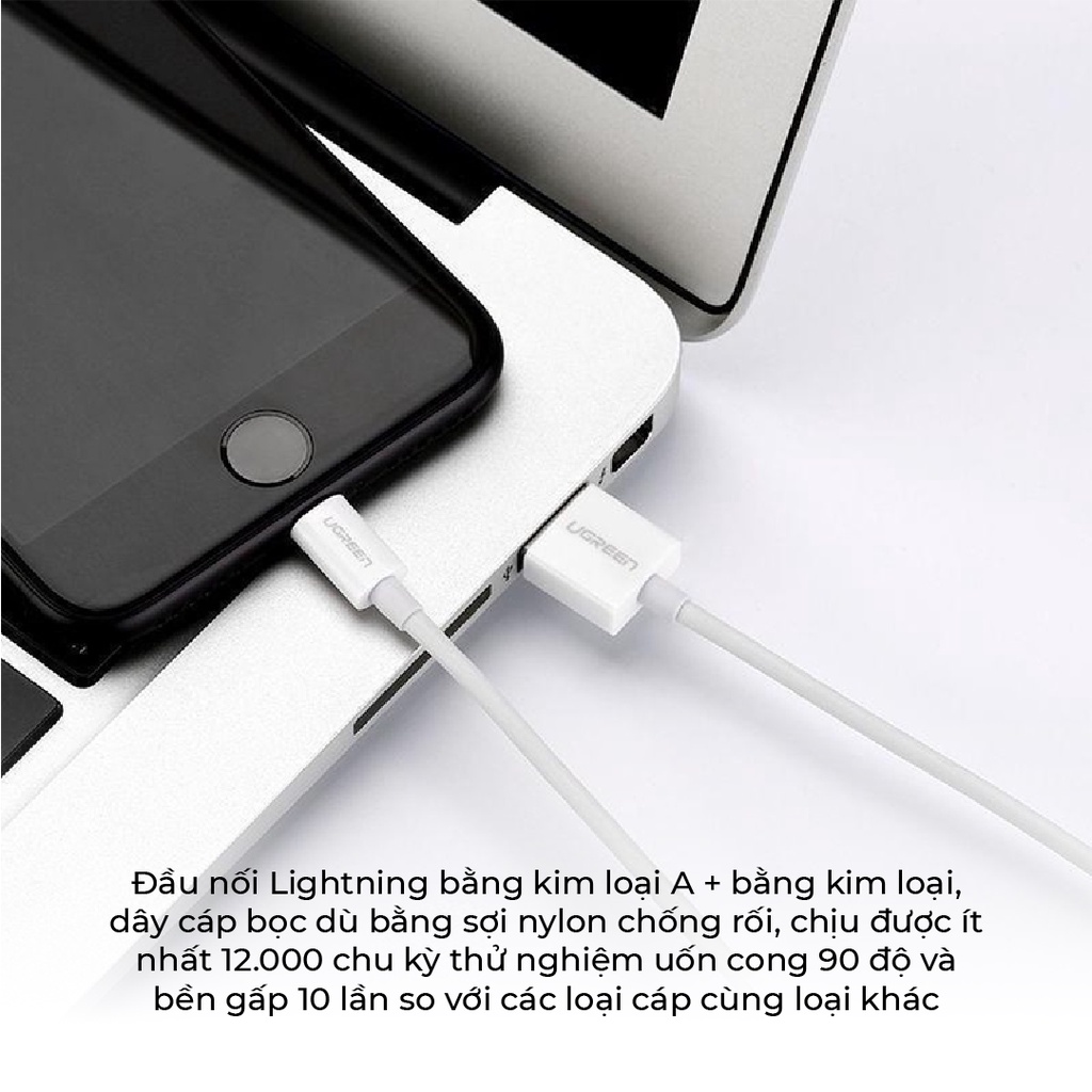 Cáp sạc Lightning MFI UGREEN US155 cho iPhone / iPad / iPod dòng 2.4A dài 1m 2m