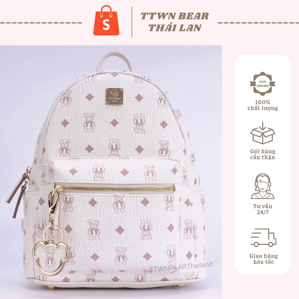 Balo da nữ màu trắng đủ size S M L XL TTWNBEAR Thái Lan cam kết chính hãng ảnh thật shop chụp TN3027