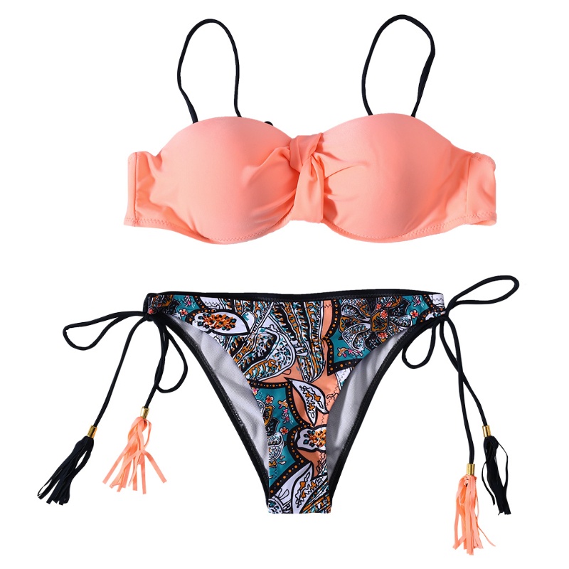 Bộ Đồ Bơi Bikini Hai Mảnh Màu Trơn Họa Tiết Hoa Mặt Trời Gợi Cảm Cho Nữ