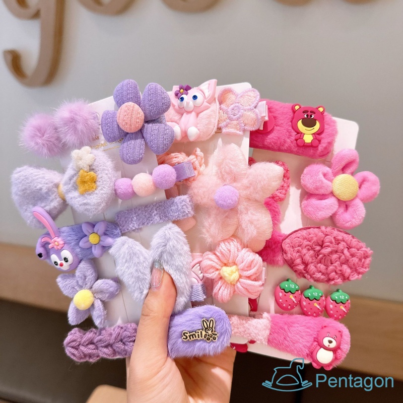 Set 10 Kẹp Tóc Vải Lông Đính Nơ Hoa Dễ Thương Cho Bé Gái