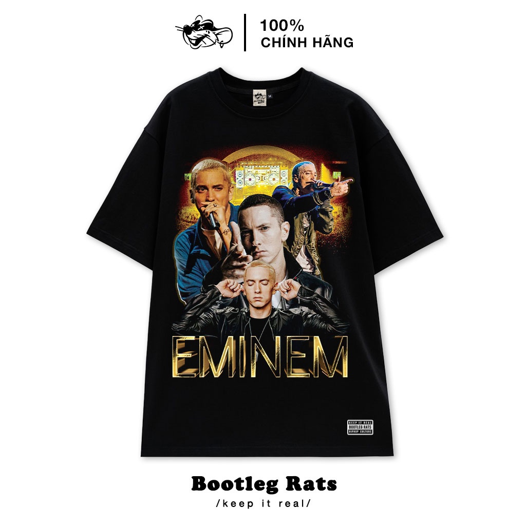 Rapper Eminem Rap Tee áo thun tay lỡ Oversize Phong Cách Hiphop Unisex Bootleg Rats Lifestyle